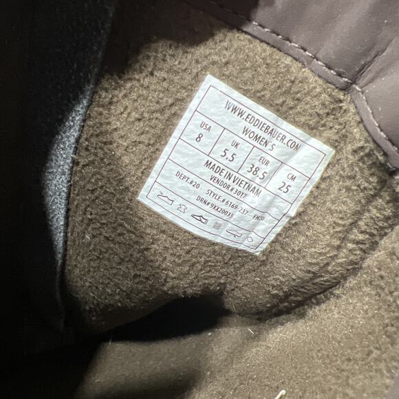 Eddie Bauer Midlite Lodge Boots Brown Leather Fleece Lined Winter Womens Size 8 - Picture 11 of 12